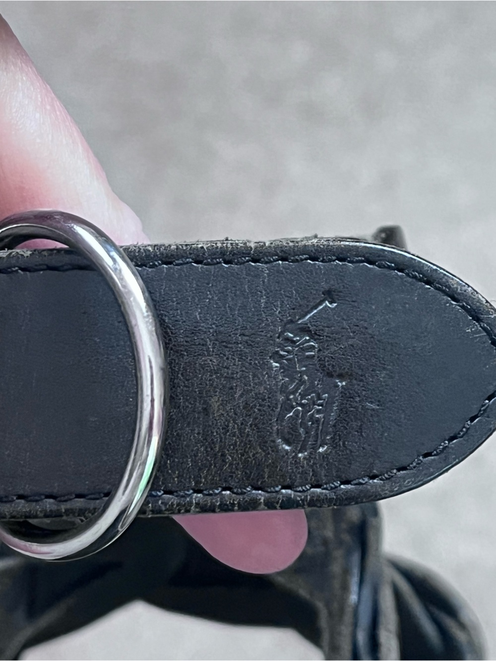 Polo Ralph Lauren Black Leather Woven Belt Mens 38 Silver Tone Hardware Preppy - Picture 4 of 8